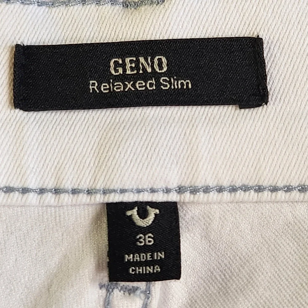 TRUE RELIGION Geno Relaxed Slim‎ Fit Mens 36 x 32 White Jeans Pockets NEW